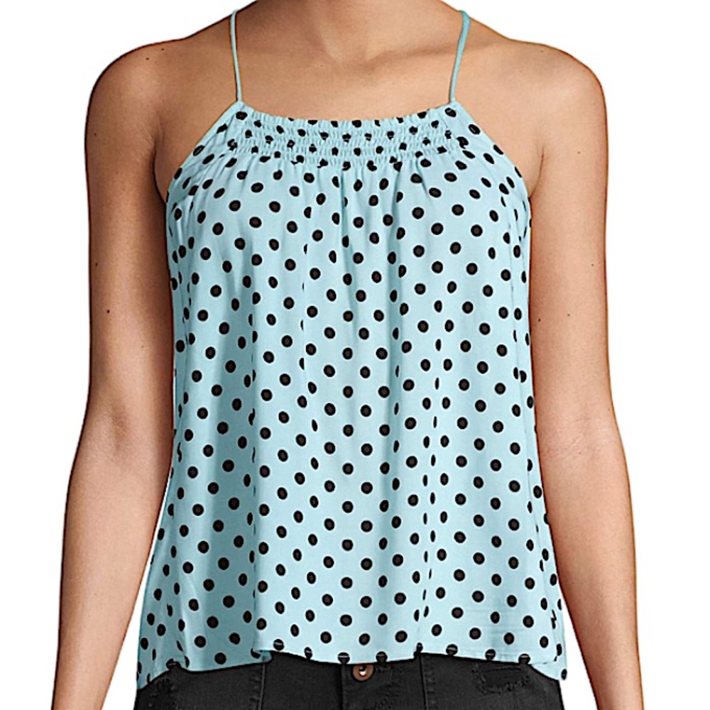 4/$32 No Boundaries size medium teal/light blue top black polka dots keyhole NWT